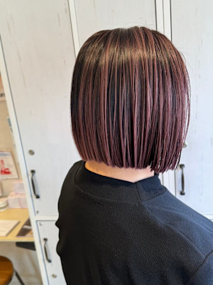 フルハイライト/デザインカラー/深みピンク/切りっぱなし