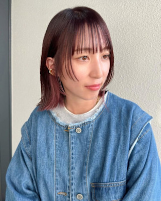 姫カットレイヤーアプリコットオレンジチェリーレッド