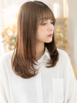 アースカラーワンカールストレートレイヤー　姫カットレイヤー
