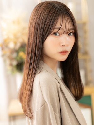 シースルーバングアースカラーエアストレート くすみベージュ