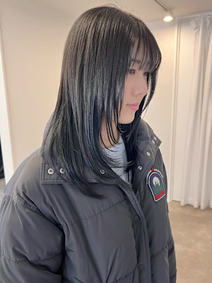 ロングレイヤーカットワンカール＊透明感カラーブルーブラック