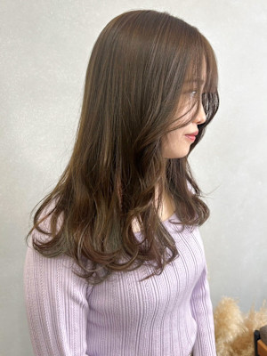 透明感カラーオリーブベージュ＊サイドバングニュアンスカラー