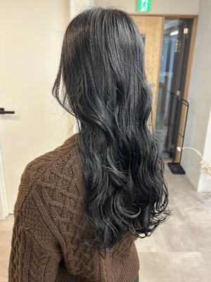 ブリーチなしダークカラーブルージュ＊ゆる巻きロング寒色カラー