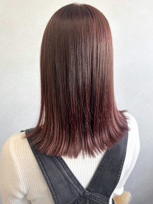 暖色カラーチェリーレッド＊外ハネワンカール艶カラー