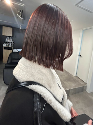 暖色カラーチェリーレッド＊切りっぱなしボブボルドーカラー