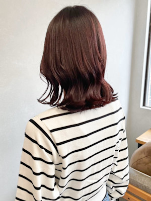 暖色カラーレッドブラウン＊くびれミディアムヘア秋カラー