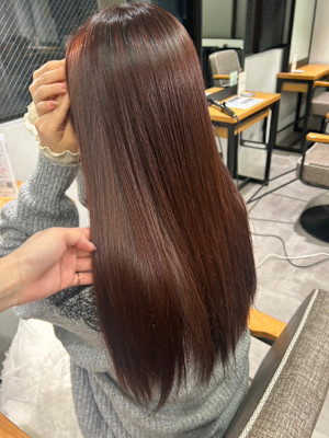 艶髪ストレートヘア暖色カラー＊レッドブラウン艶カラー