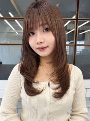 韓国美髪レイヤーロングくびれワンカールハッシュカットレイヤー