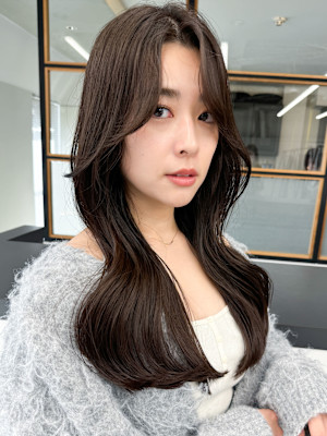 韓国美髪レイヤーロングくびれワンカールハッシュカットレイヤー