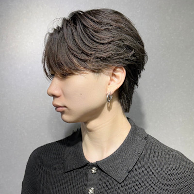 センターパート×フェザーパーマ