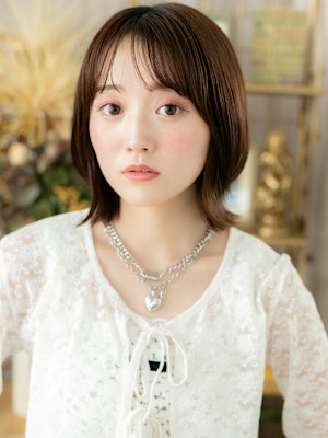 透けバングツヤ髪アースカラーくびレイヤー　くすみベージュ