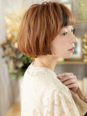 ダブルカラーハイライトフレンチカジュアルアプリコットオレンジ