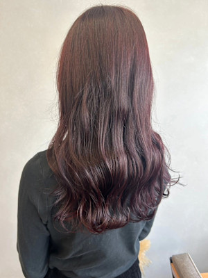 ブリーチなし暖色カラーピンクラベンダー＊ゆる巻きロング