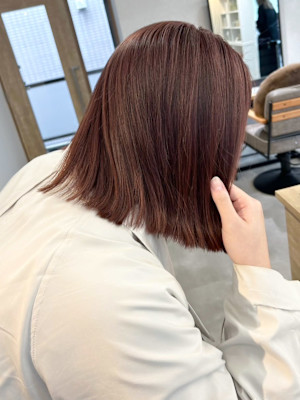 こっくりカラーピンクブラウン＊ミディアムボブ暖色カラー