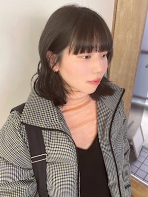 透明感カラーオリーブアッシュ＊ワイドバングミディアム/明大前