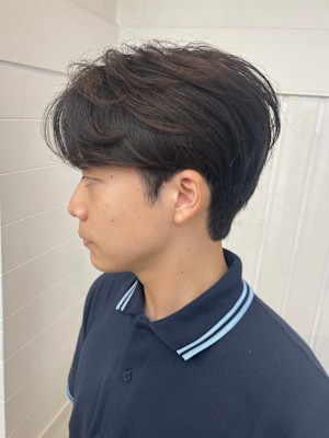 メンズカットハイライトマッシュパーマウルフアッシュブラック