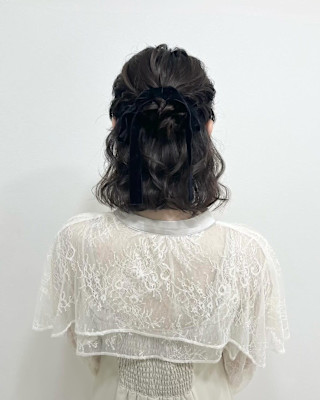 ボブアレンジハーフアップ