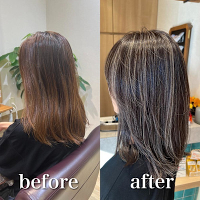 白髪ぼかしハイライトカラー30代40代50代ブルーグレージュ