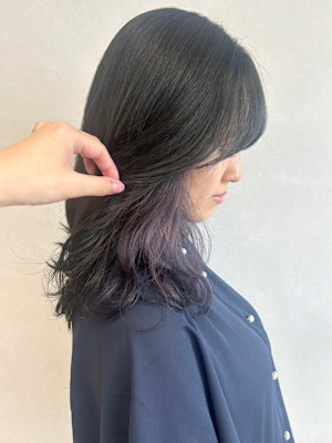 インナーカラーパープル×ダークグレージュ＊サイドバング