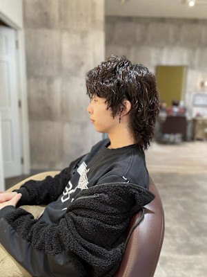 メンズロングウルフパーマ