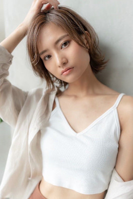 大人かわいい前髪セシルカットココアブラウンフリンジウェーブ