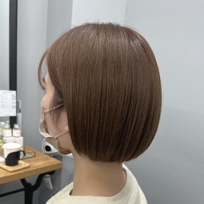 髪質改善/縮毛矯正/酸性ストレート/丸みボブ/ハニーベージュ