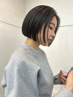 髪質改善/縮毛矯正/酸性ストレート/丸みボブ/グレーブラック