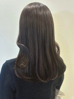 ロングレイヤー　ワンカール　顔周りアレンジ　地毛風カラー