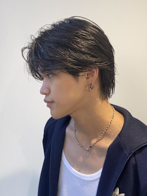 センターパートニュアンスパーマラウンドマッシュ