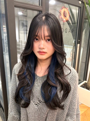 韓国風レイヤー/インナーカラー/ダークブルー/ヨシンモリ