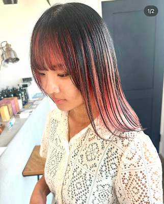 ダブルカラーアンブレラカラーピンクヘアー髪質改善トリートメン