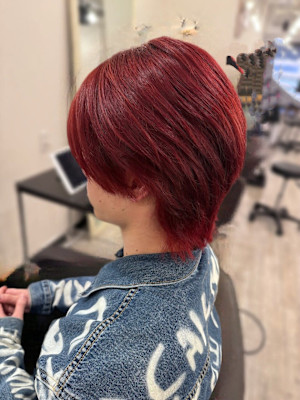 韓国風！マッシュウルフ　ワインレッドカラー