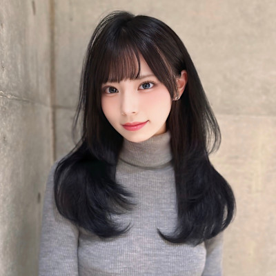 ★くびレイヤーエモージュ黒髪グレーベージュレイヤーロング前髪