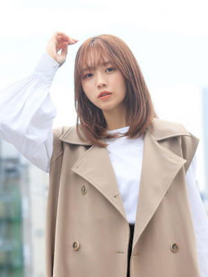 美髪グレージュカラー×シースルーバングミディ