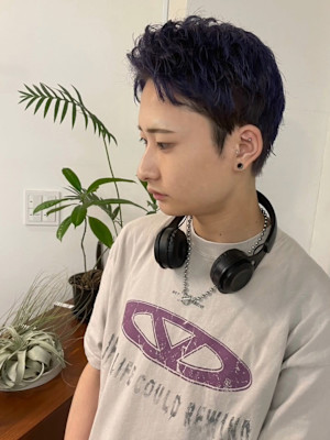 アップバングショート　ダウンパーマ　ストリートショート　黒髪