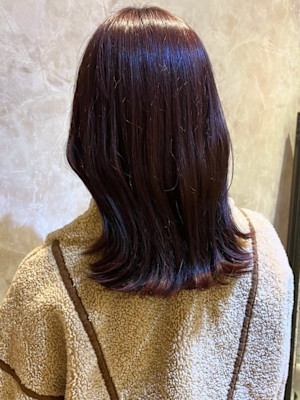 ボルドーカラー　ブリーチなしダブルカラー　ミディアムレイヤー
