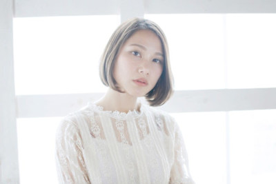 ワンレングスボブ/アッシュベージュ/大人ボブ