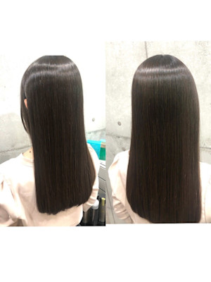 ワンレングスロングカット/アッシュブラック