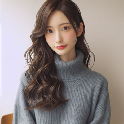 無造作小顔ゆるふわカール美髪似合わせ艶ブラウン大人可愛い艶感