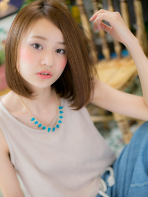 ツヤ色☆前下がりワンレン大人ボブ　マロンベージュ