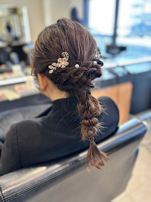 結婚式/ヘアセット/編みおろし/ミディアム