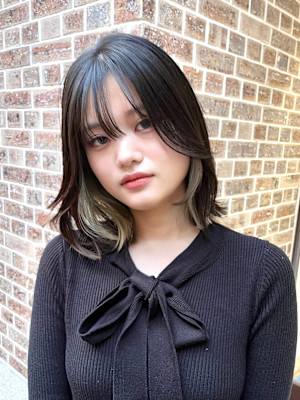 【天神】切りっぱなしボブ/インナーカラー/ダークグレー