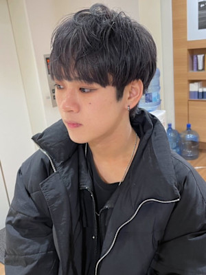 パープルグレー　アッシュカラー　ダブルカラー　ミニマッシュ