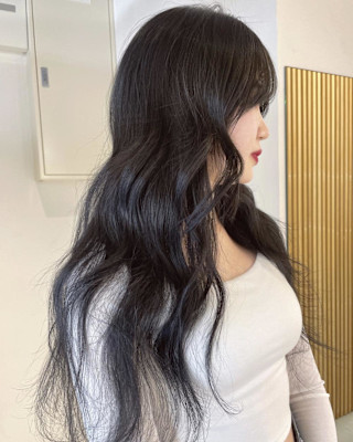 【rizu】ブルーブラック/レイヤー/顔周り/韓国ヘア