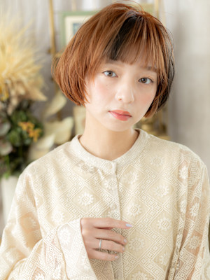 ダブルカラーハイライトフレンチカジュアルアプリコットオレンジ