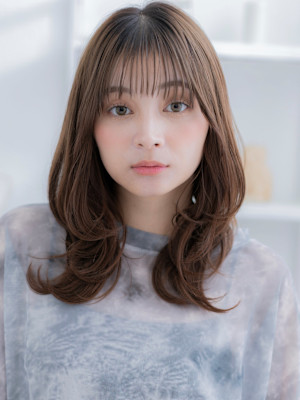 大人ガーリー小顔くびれカールレイヤーカット　マロンベージュ