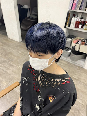 マッシュウルフ×ブルーラベンダー/マッシュショート/池袋