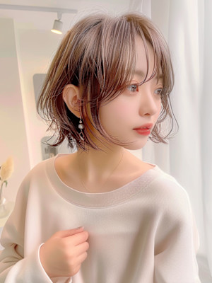 小顔バング　マロンベージュ　ボブルフ