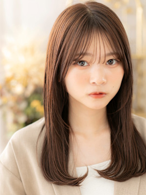 シースルーバングアースカラーエアストレート　マロンベージュ