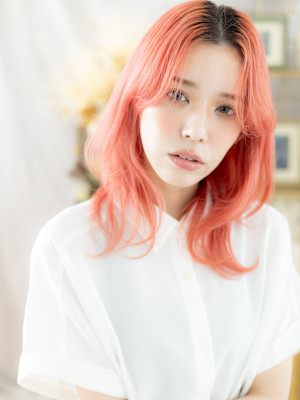 チェリーレッド個性的ロングウルフレイヤーアプリコットオレんジ